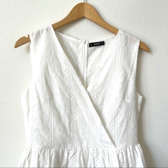 SHEIN White V-Neck Eyelet Layered Mini Dress M - Picture 8 of 14